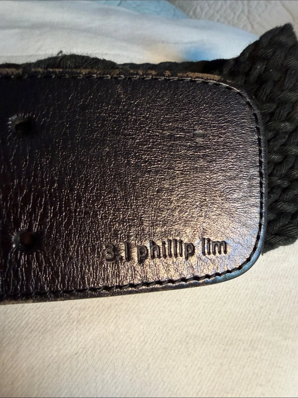 3.1 Phillip Lim Black Woven Belt with Leather Buckle